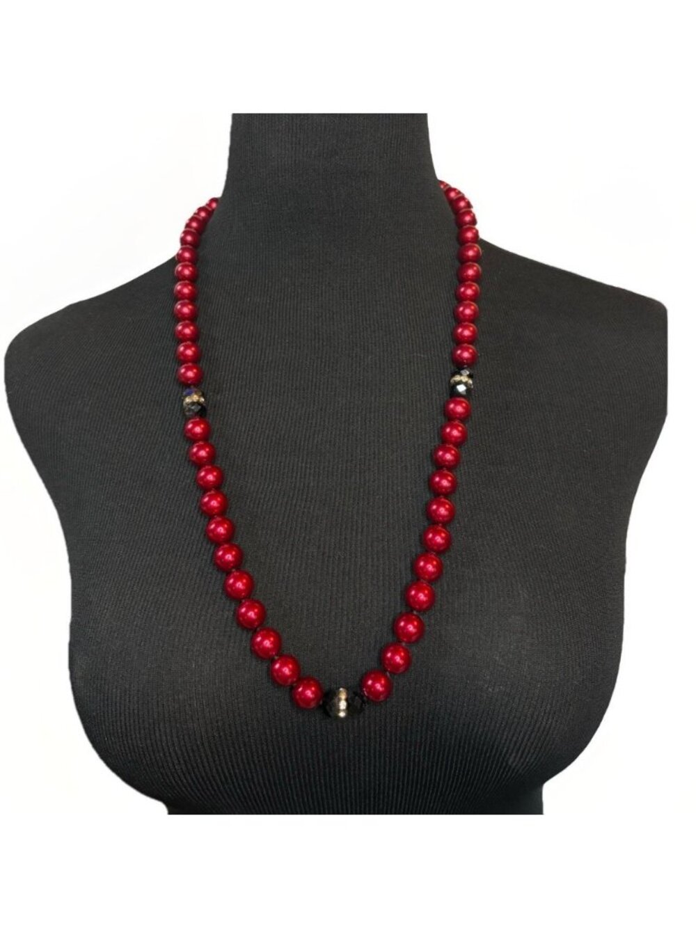 Coldwater Creek Red Beaded Necklace Long Festive Faux Pearl